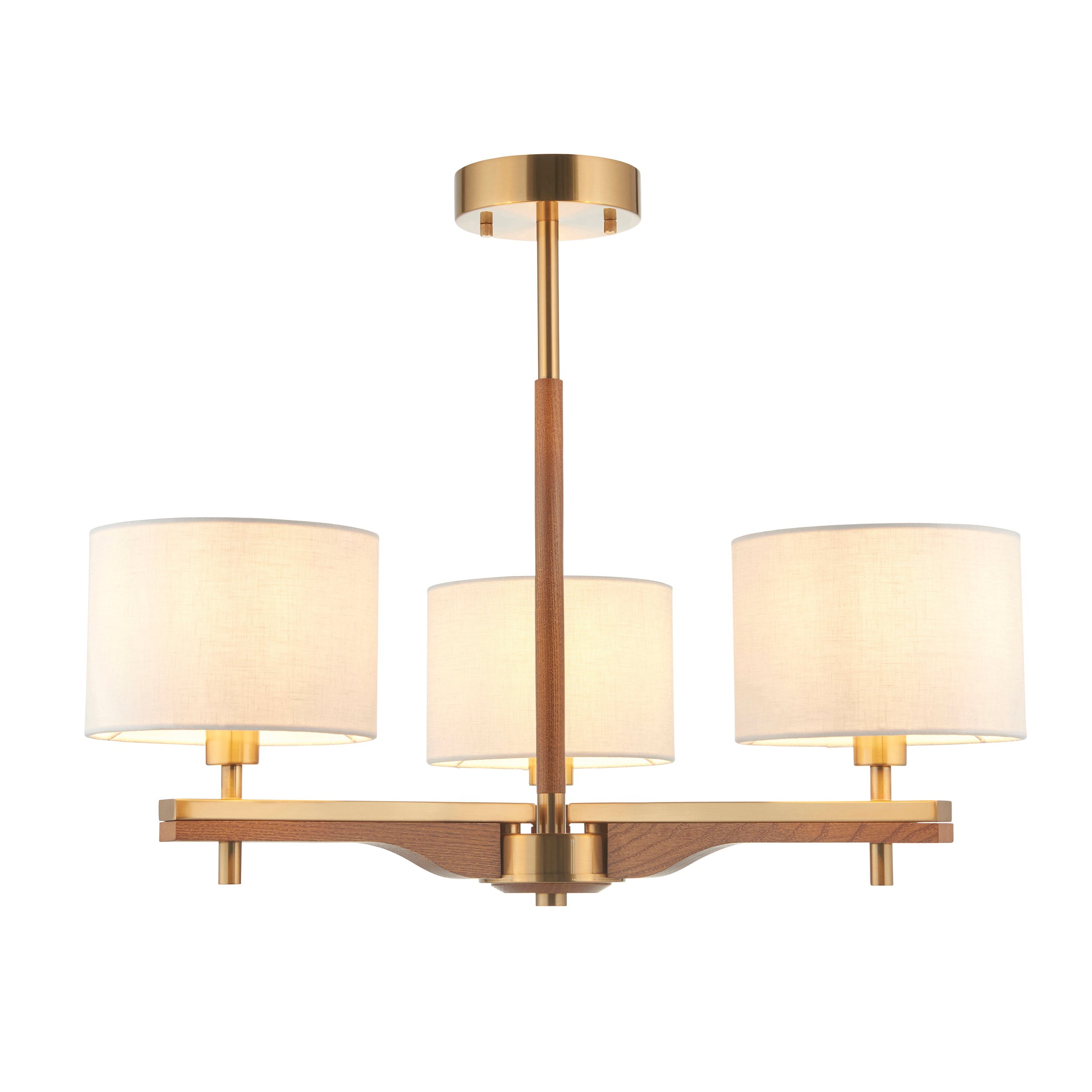 Endon Heathcliff 3 light Brushed Brass with Ash Wood Semi flush Light fitting 116993