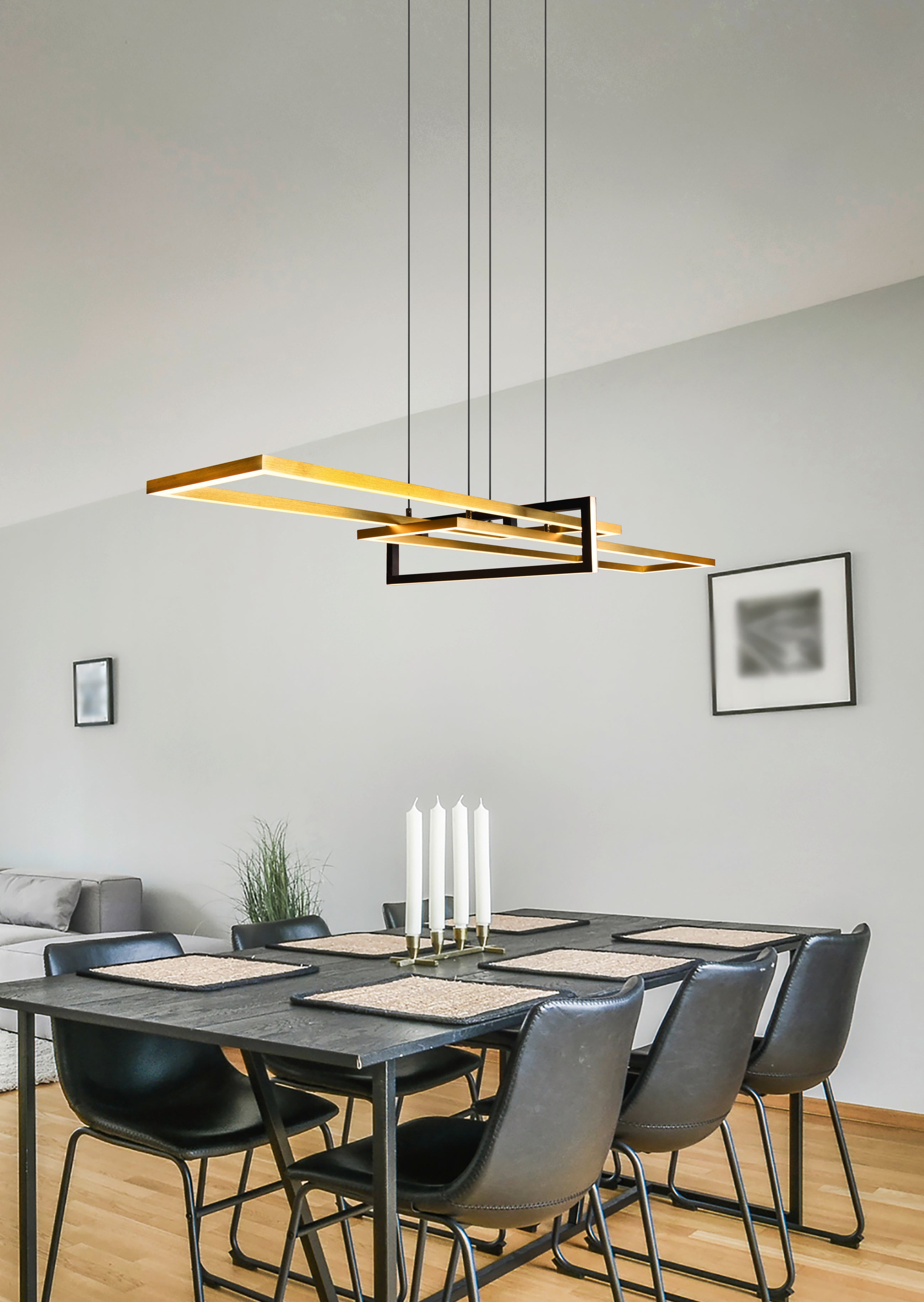Lightologist Selina Matt Black and Brass Linear dining Table LED Pendant light Trio 320310308