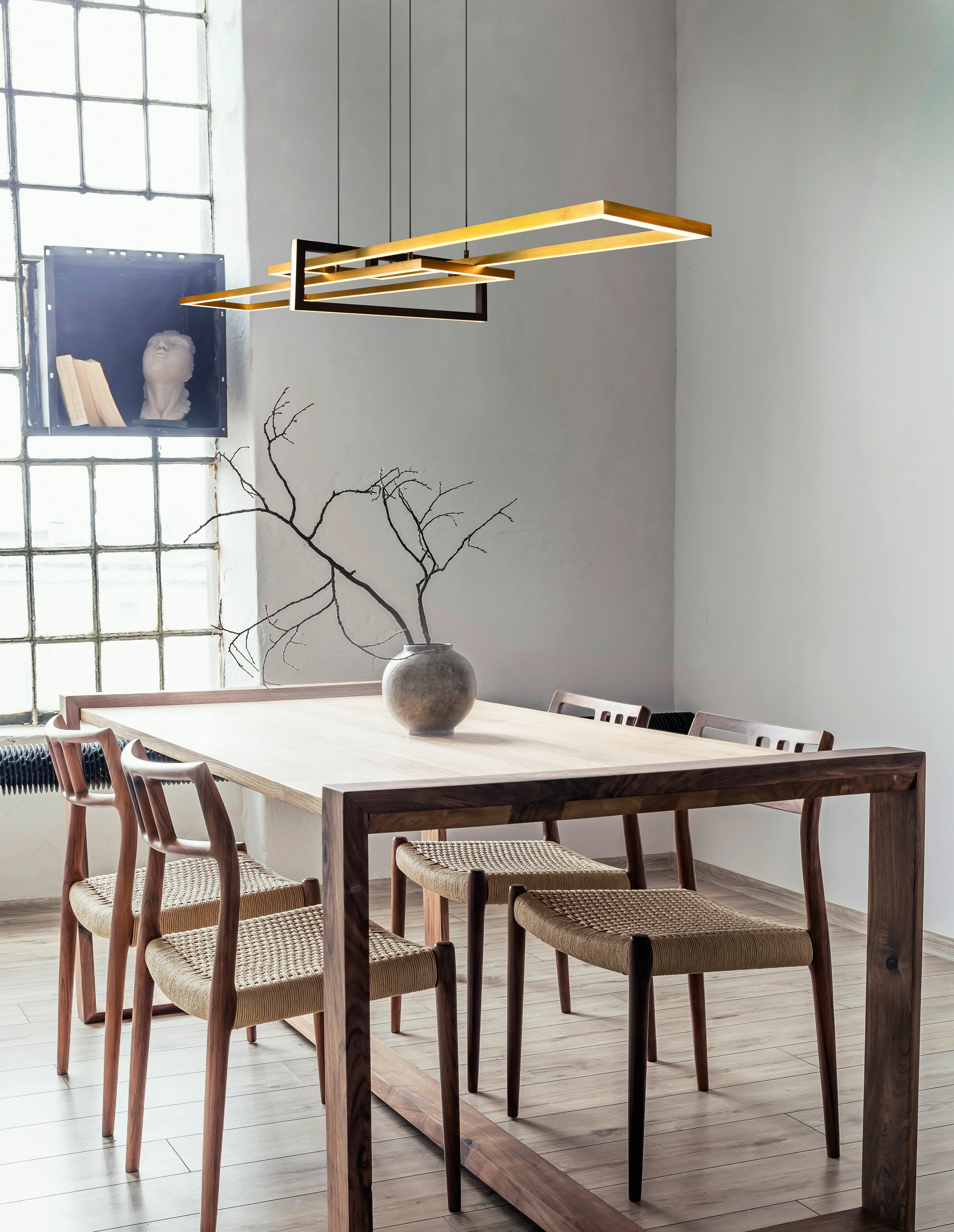 Lightologist Selina Matt Black and Brass Linear dining room LED Pendant light Trio 320310308
