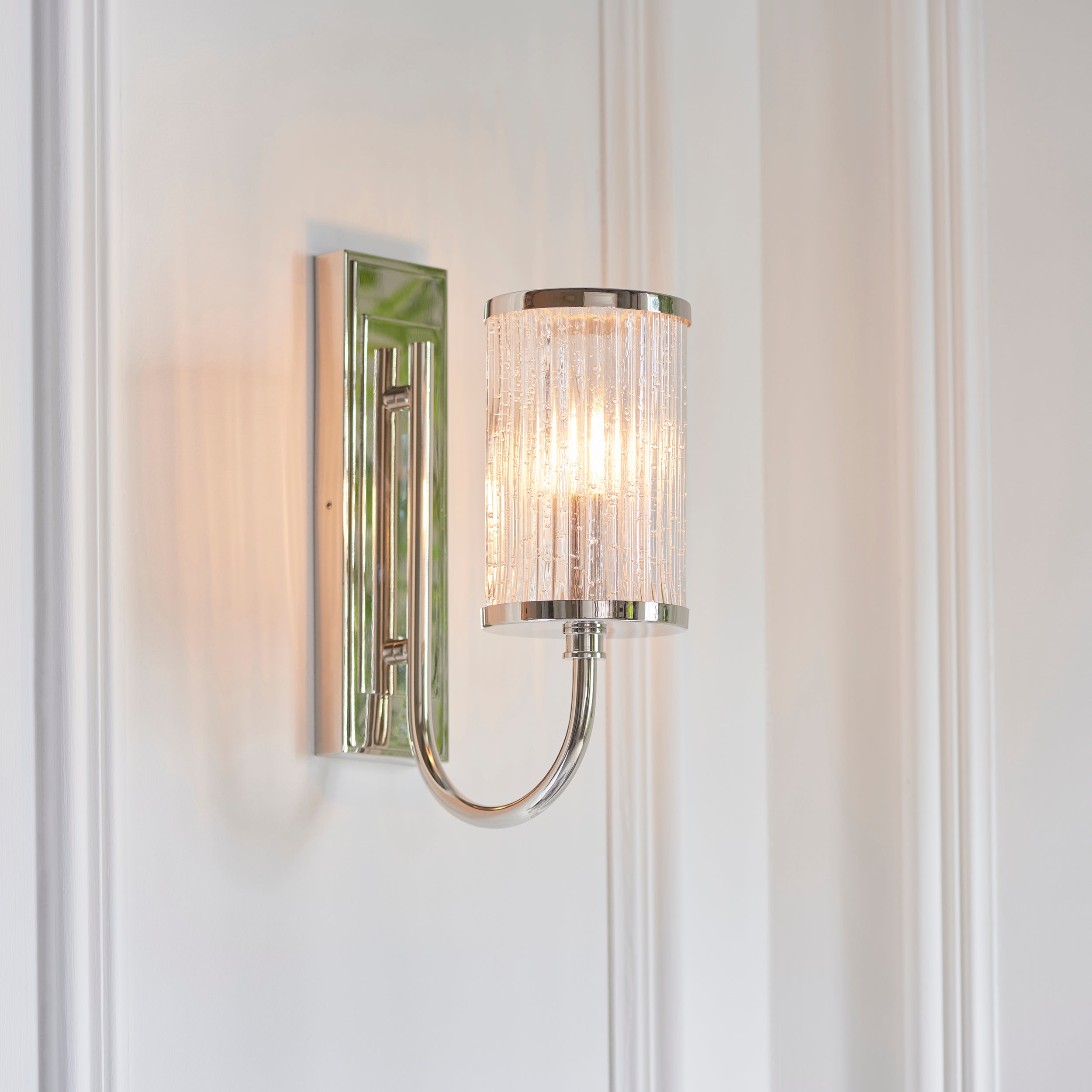 Lightologist Bright nickel plate & ribbed bubble glass Glass Wall Light