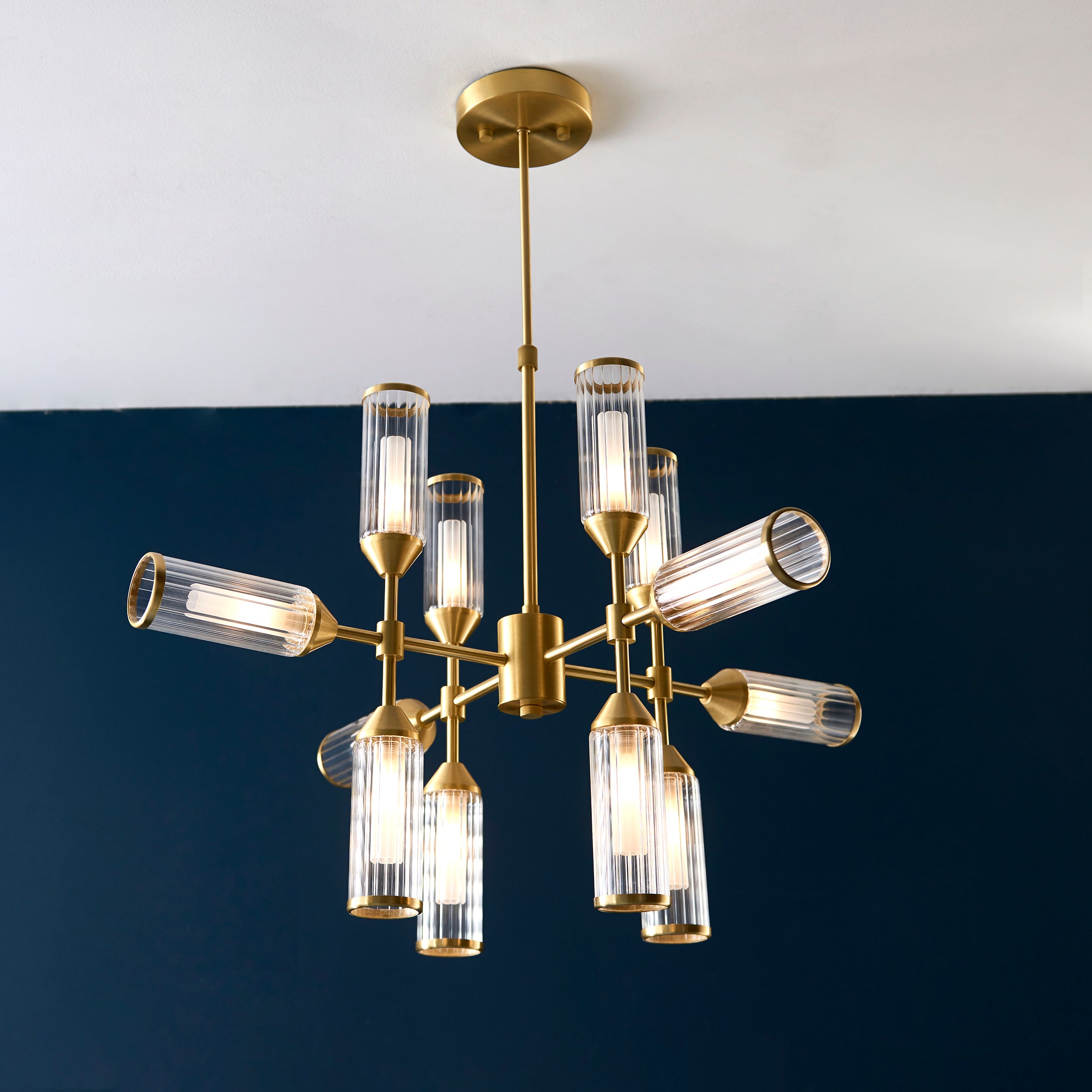 Lightologist Satin brass plate with clear & frosted glass Multi arm glass Pendant Light