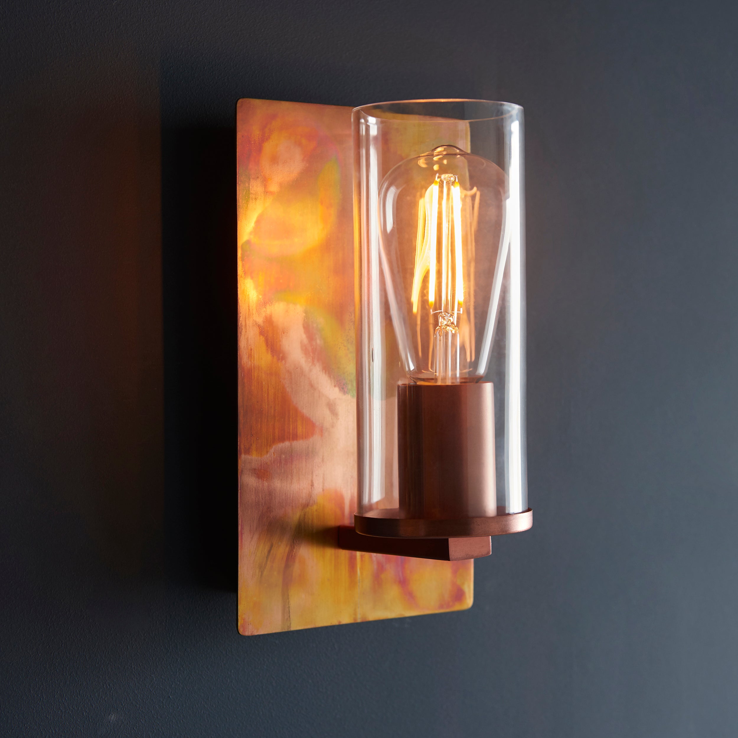 Lightologist Copper patina plate & clear glass Metal Wall Light
