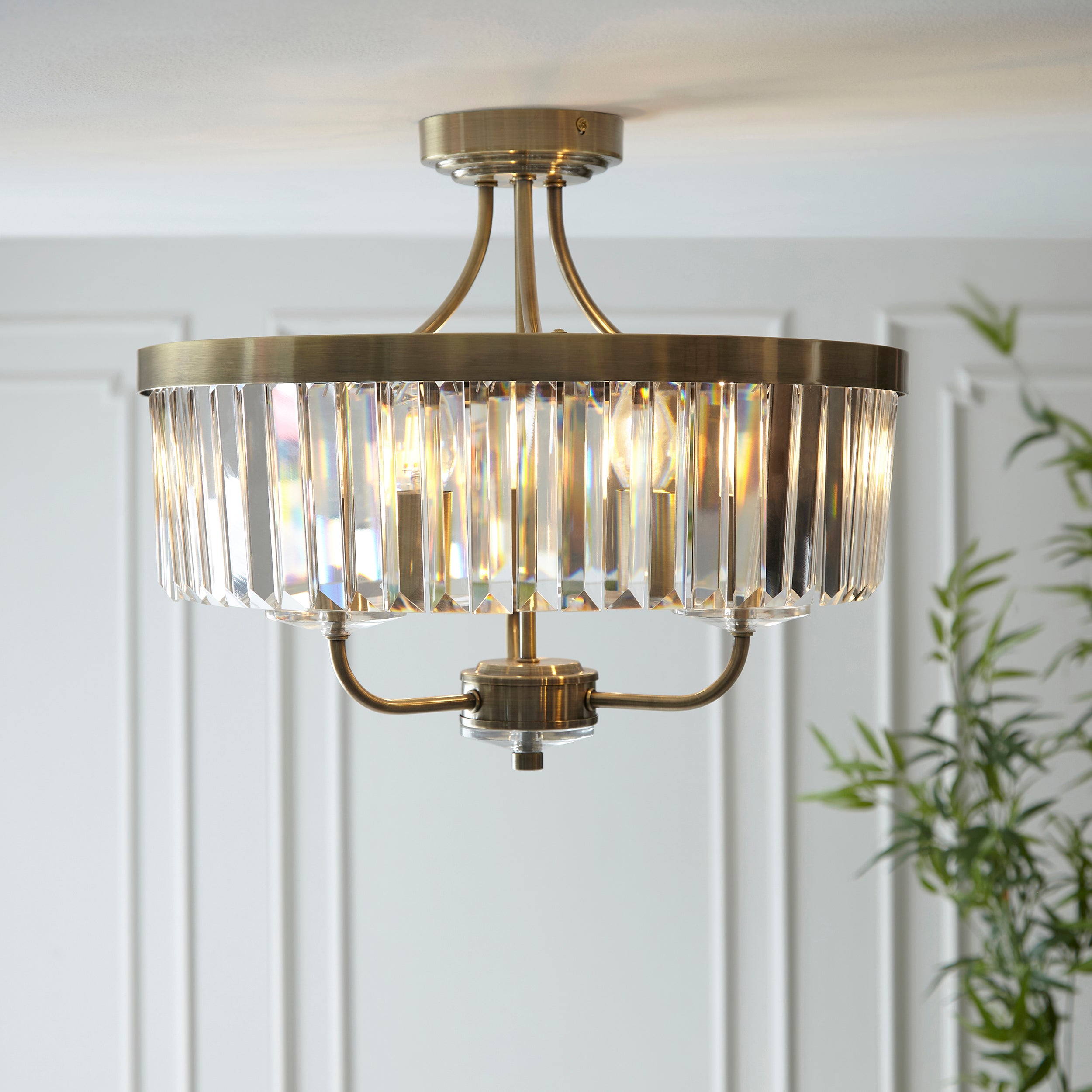 Lightologist Antique brass plate & clear cut glass Multi arm lamp Semi flush Light