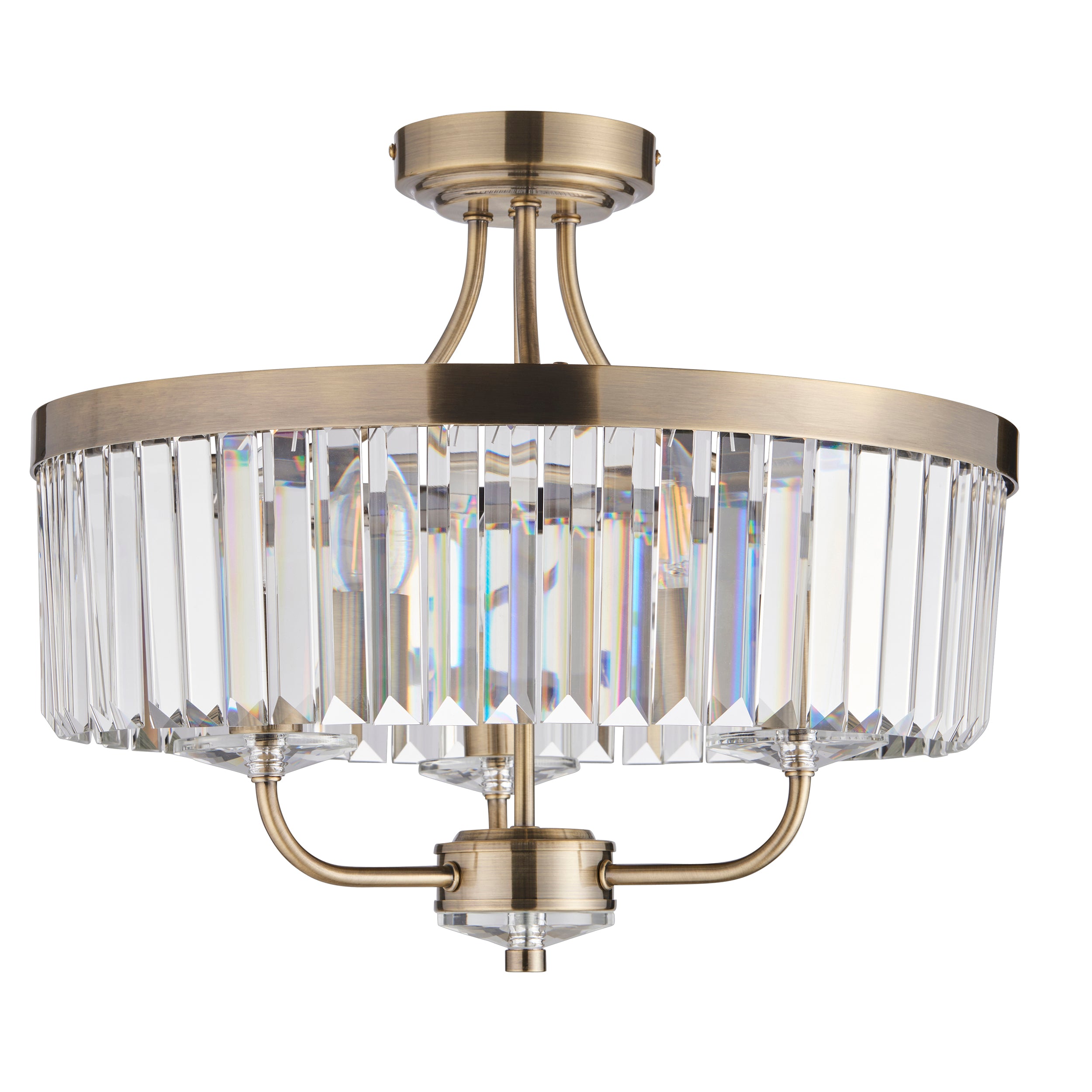 Lightologist Antique brass plate & clear cut glass Multi arm lamp Semi flush Light