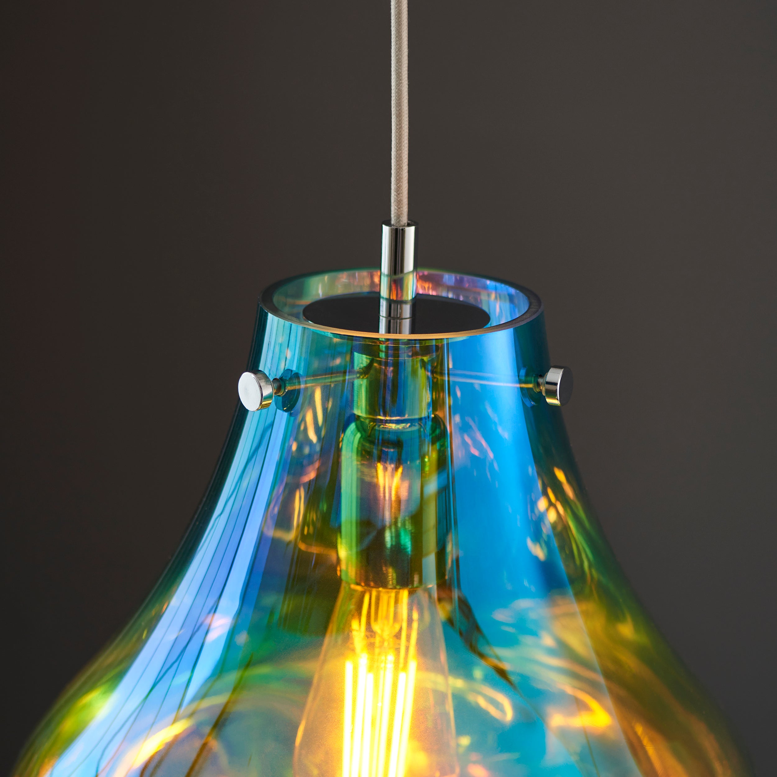 Lightologist Large Petrol metallic glass & chrome plate Single Pendant Light