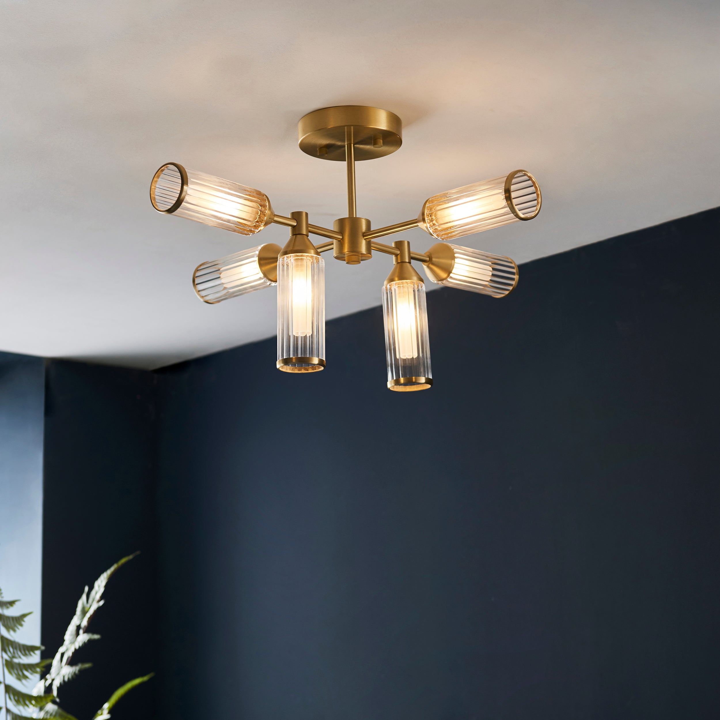 Lightologist Satin brass plate with clear & frosted glass Multi arm glass Semi flush Light