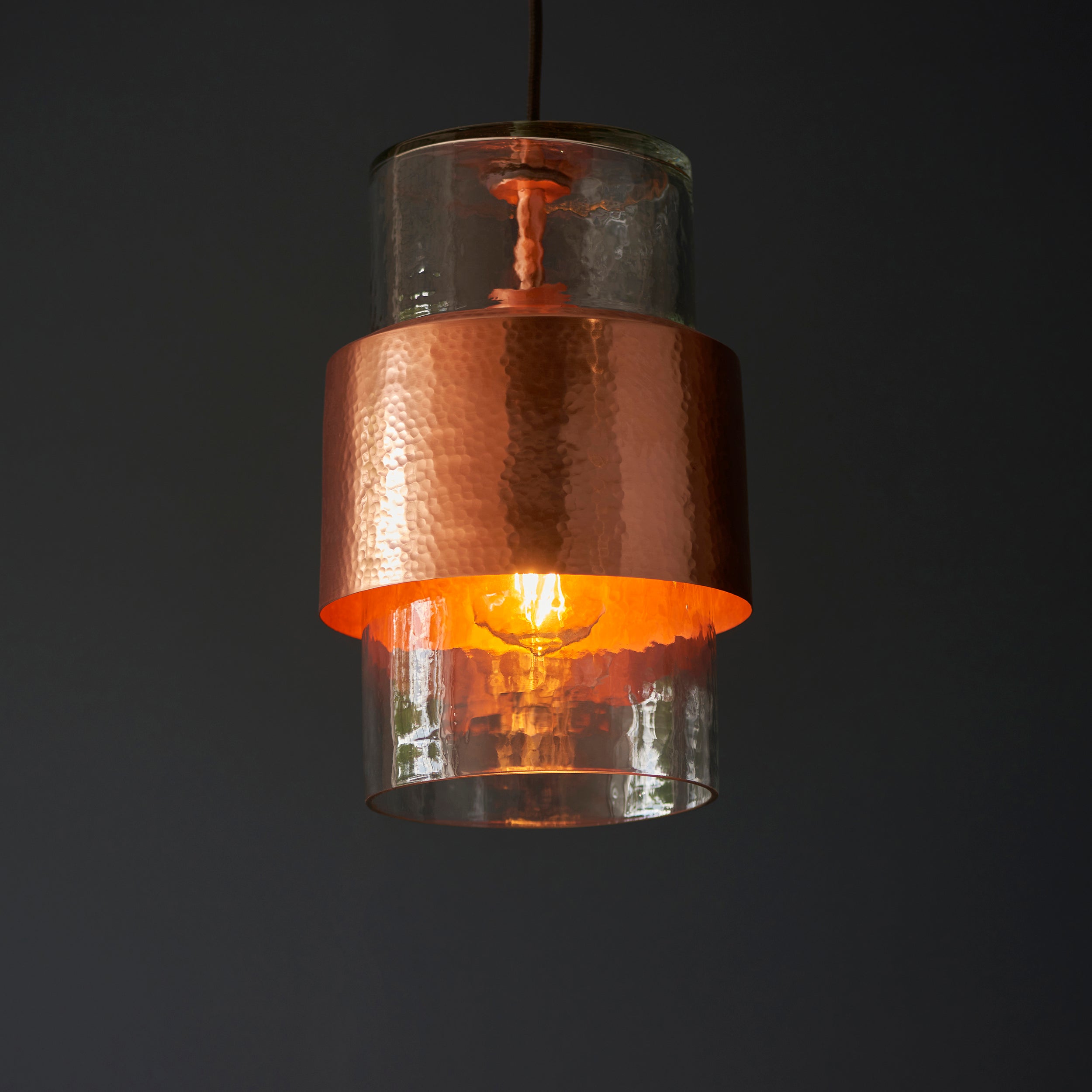 Lightologist Hammered copper plate & textured clear glass Single Pendant Light