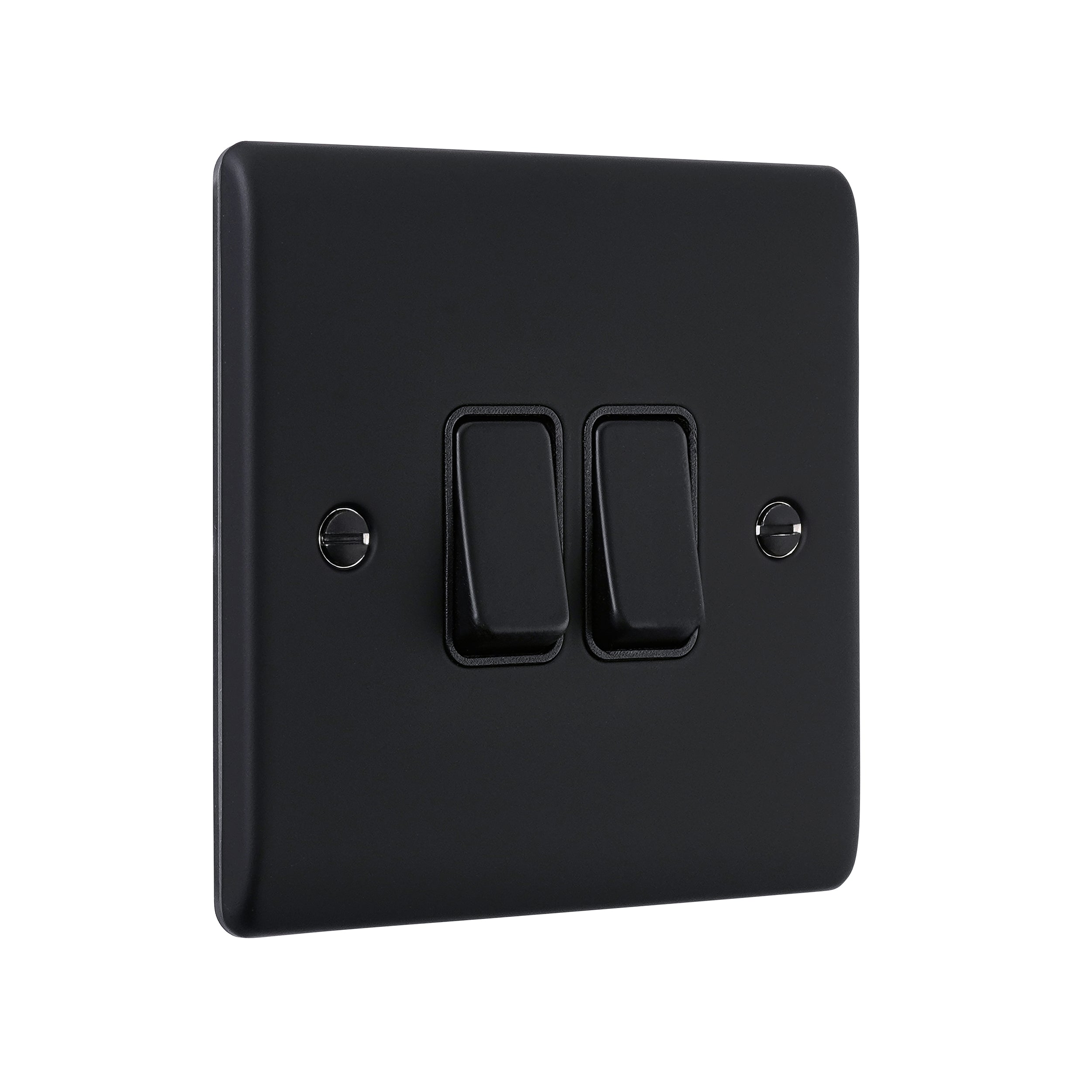 Saxby Raised Screwed 10AX 2 Gang 2-Way Switch - Matt Black RS102BLB