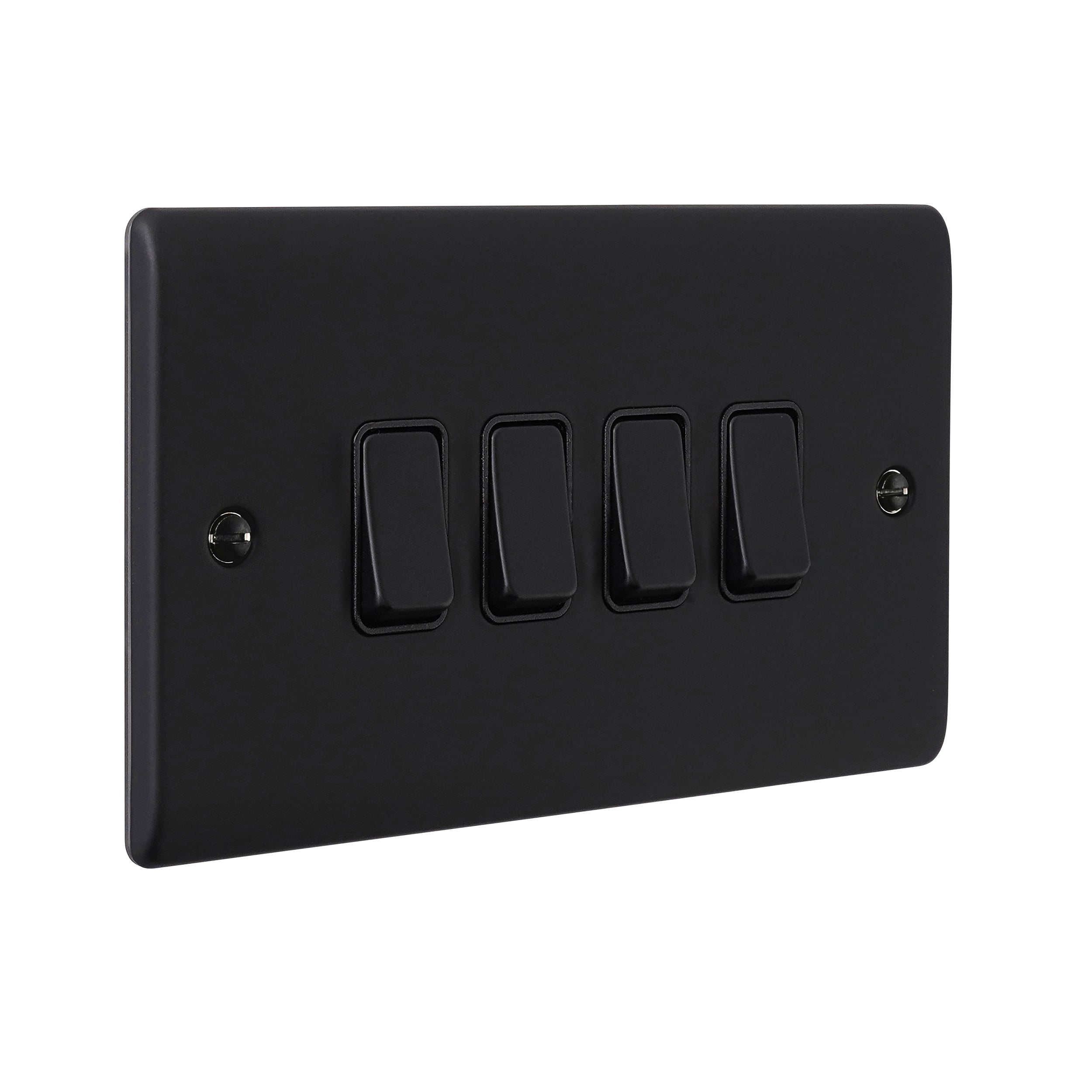 Saxby Raised Screwed 10AX 4 Gang 2-Way Switch - Matt Black RS104BL