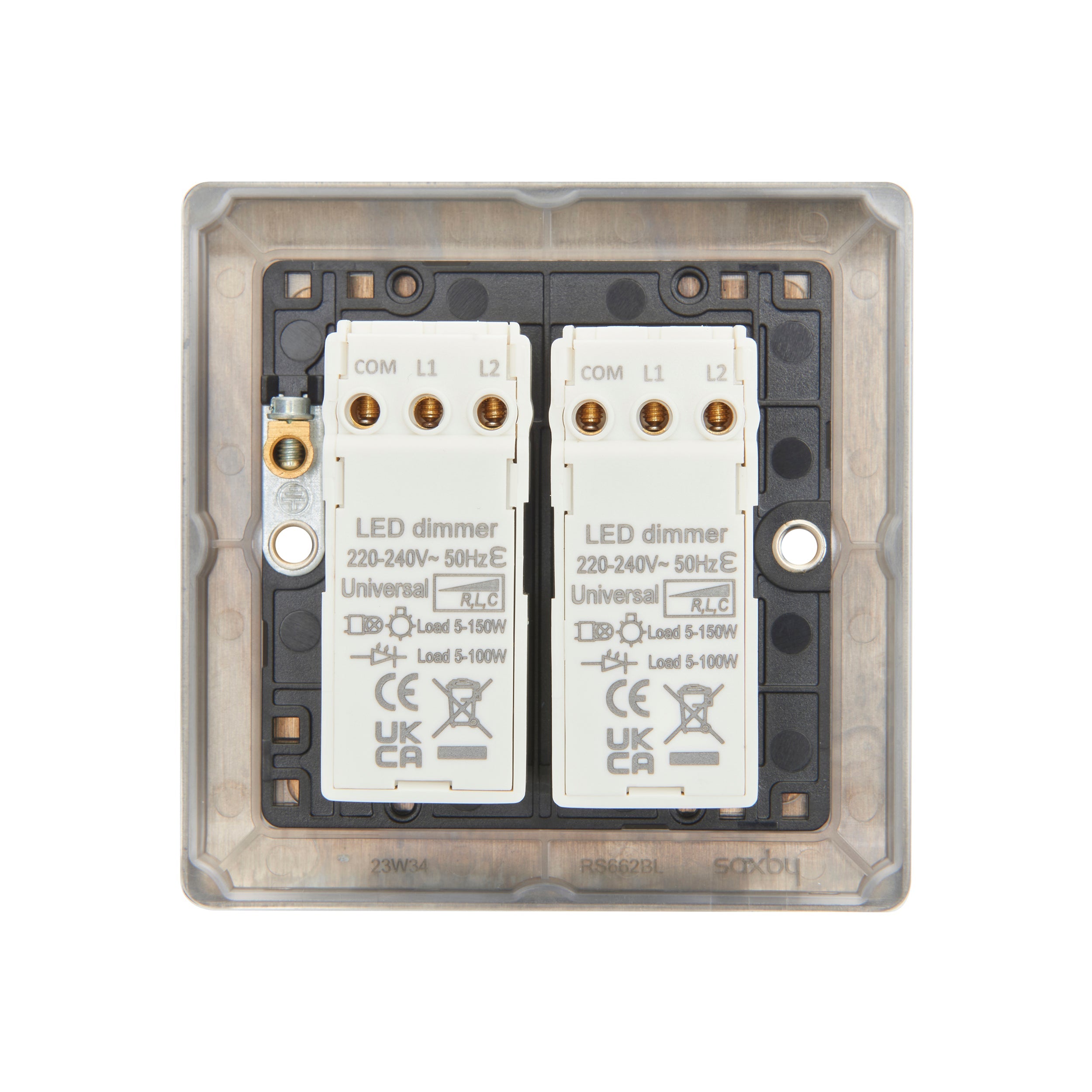 Saxby Raised Screwed 2G LED Dimmer 5-100W - Matt Black RS662BL
