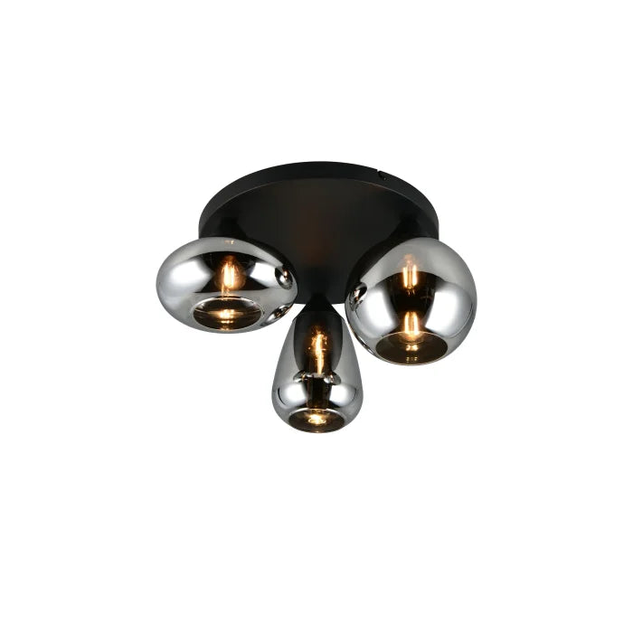 Lumina Matt Black 3 Light Semi Flush with Mirrored Smoked Glass 617030332