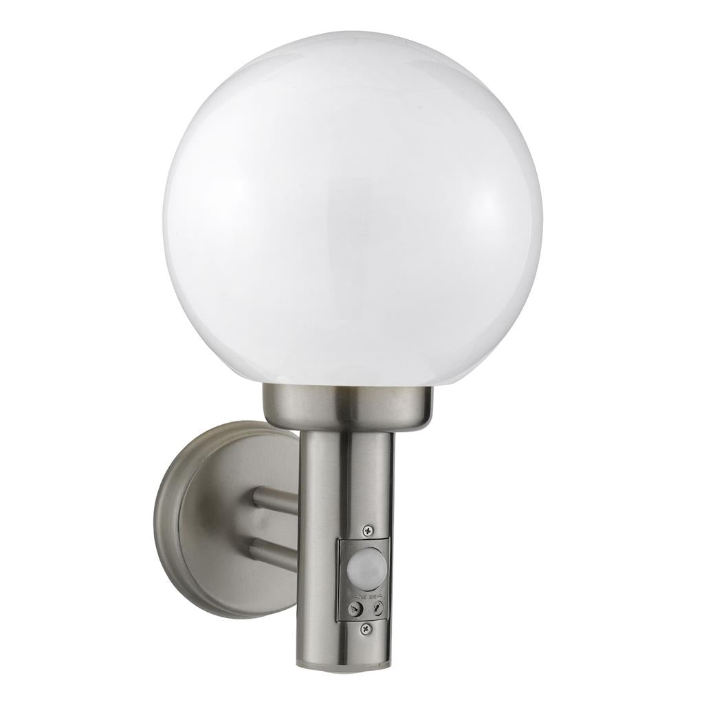Searchlight Orb Lantern 1Lt Pir Outdoor Wall Bracket, Stainless Steel, White Shade 085
