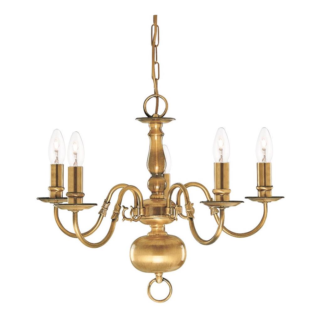 Searchlight Flemish 5 Light Solid Antique Brass Pendant 1019-5Ab