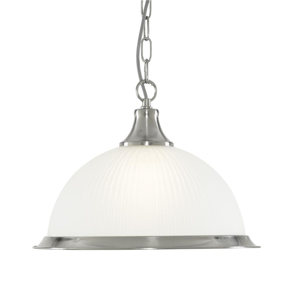Searchlight American Diner - 1Lt Pendant, Satin Silver, Acid Glass 1044