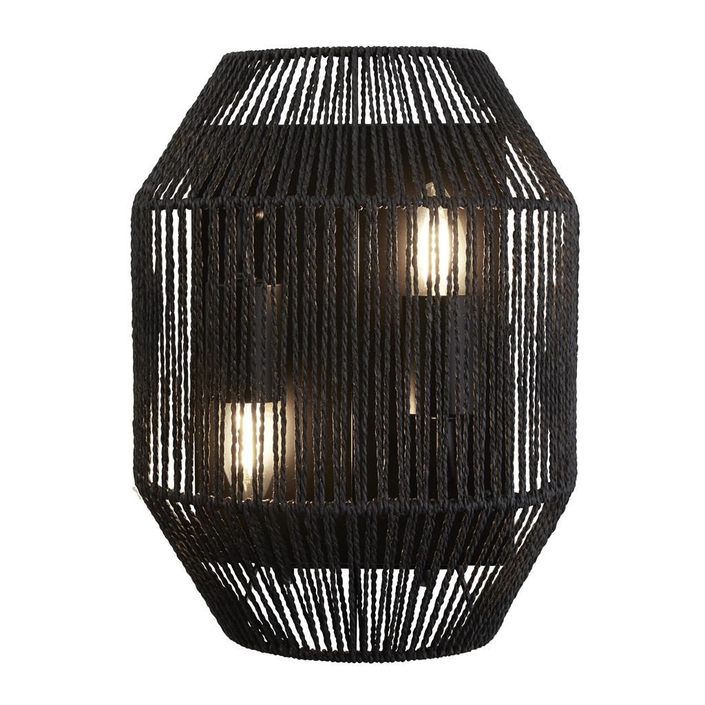 Searchlight Wicker 2Lt Wall Light, Black Wicker 11201-2Bk