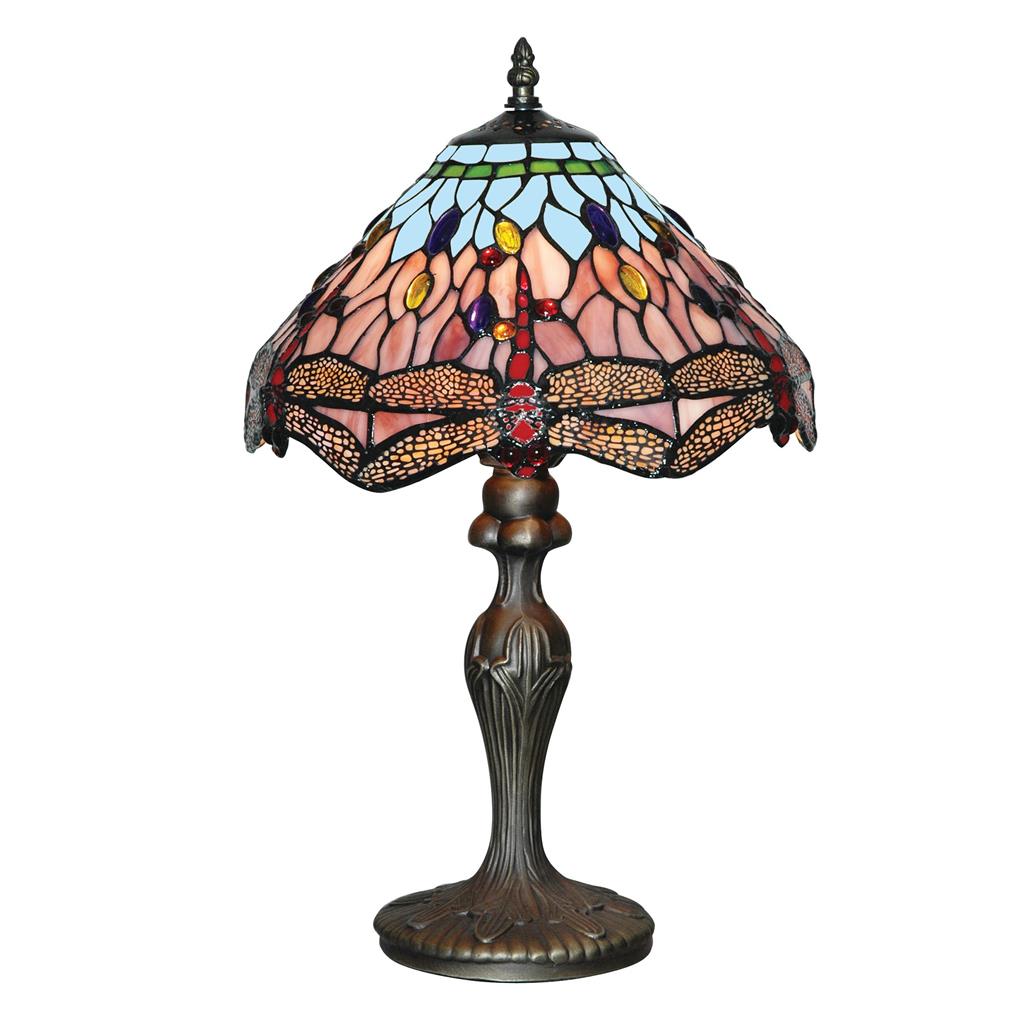 Searchlight Dragonfly - 1Lt Table Lamp, Antique Brass, Tiffany Glass 1287