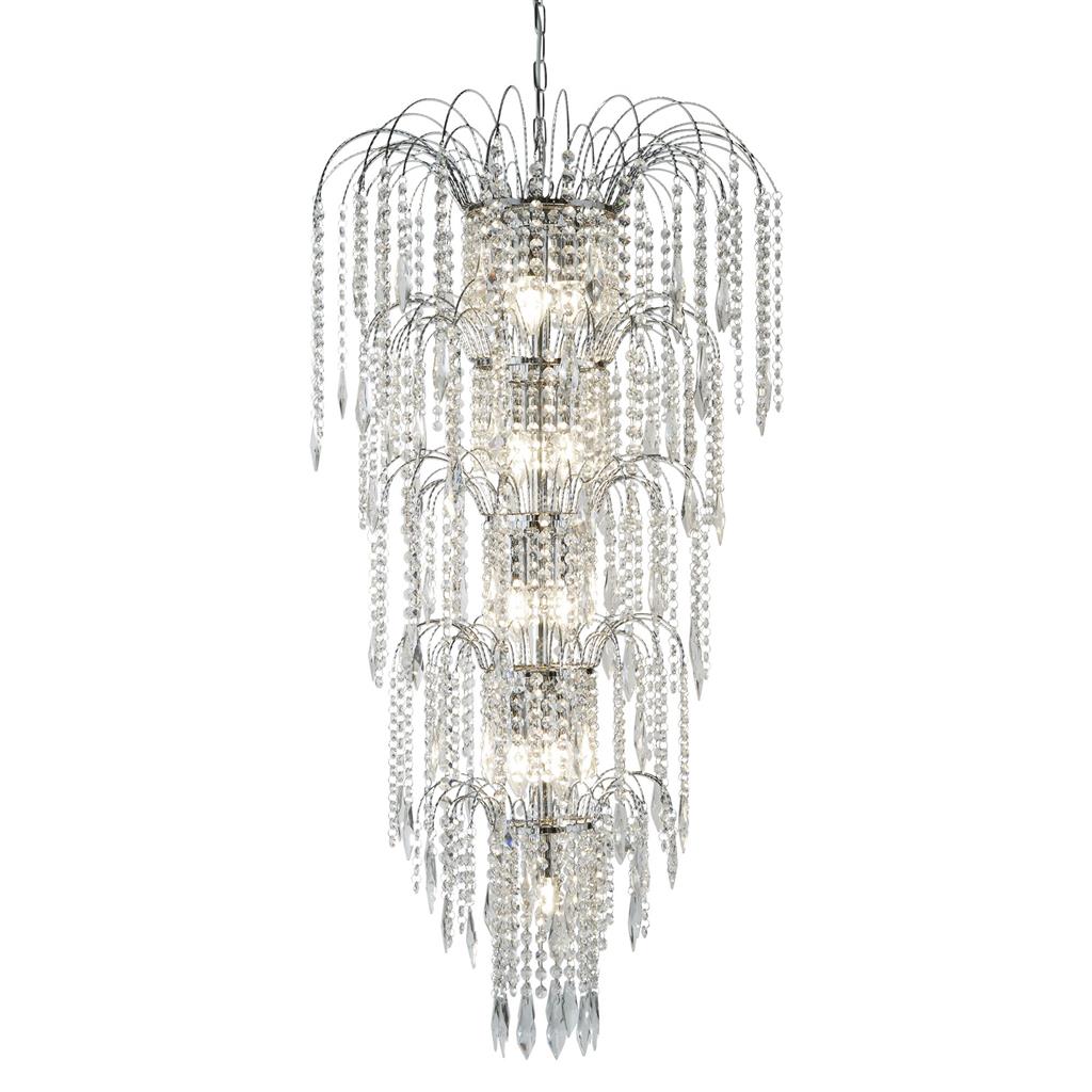 Searchlight Waterfall - 13Lt Tier Chandelier, Chrome, Clear Crystal 1313-13Cc