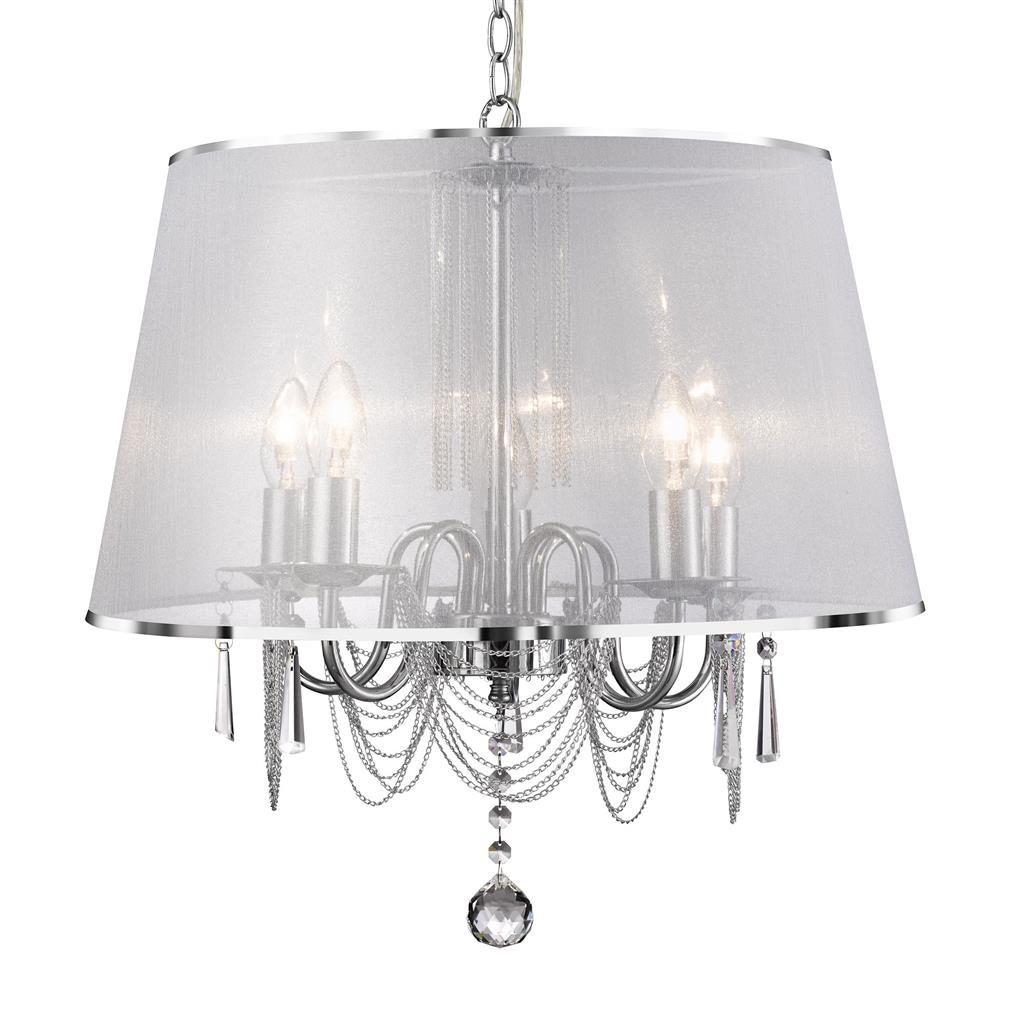 Searchlight Venetian - 5Lt Ceiling, Chrome, Chain Link, Clear Crystal Glass, White Viole Shade 1485-5Cc