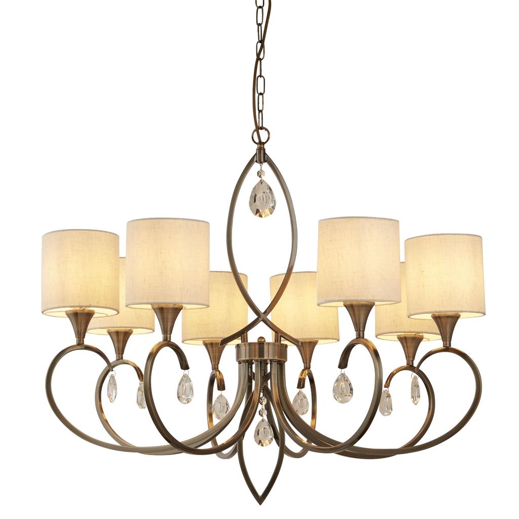 Searchlight Alberto 8Lt Pendant, Antique Brass, Linen Shades 1608-8Ab