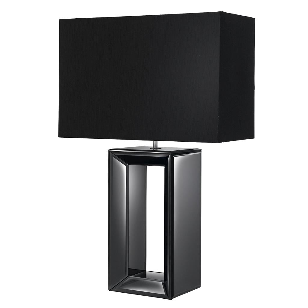 Searchlight Mirror Table Lamp - Tall Black - Black Faux Silk Shade 1610Bk