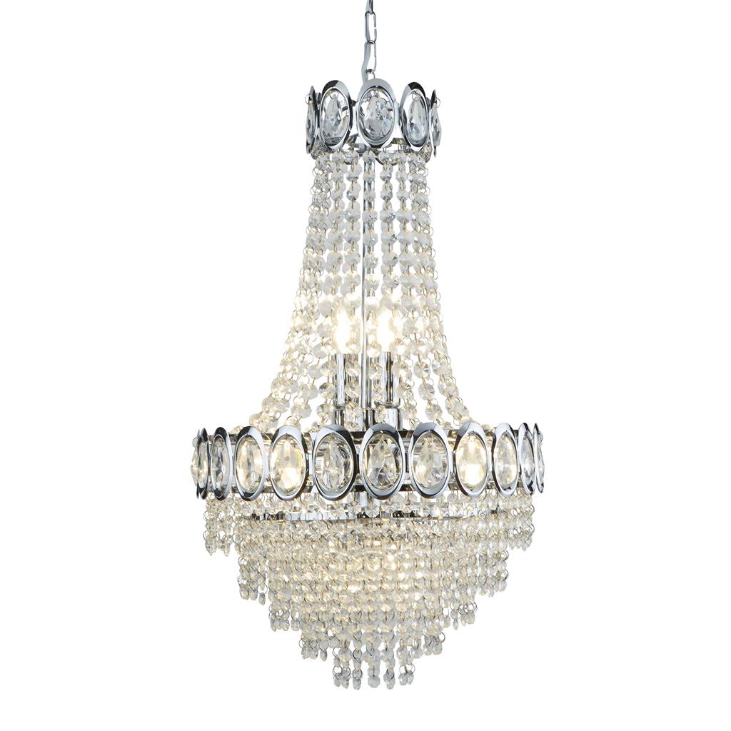 Searchlight Louis Philipe Crystal 6Lt Chrome Chandelier With Clear Glass Beads 1611-6Cc