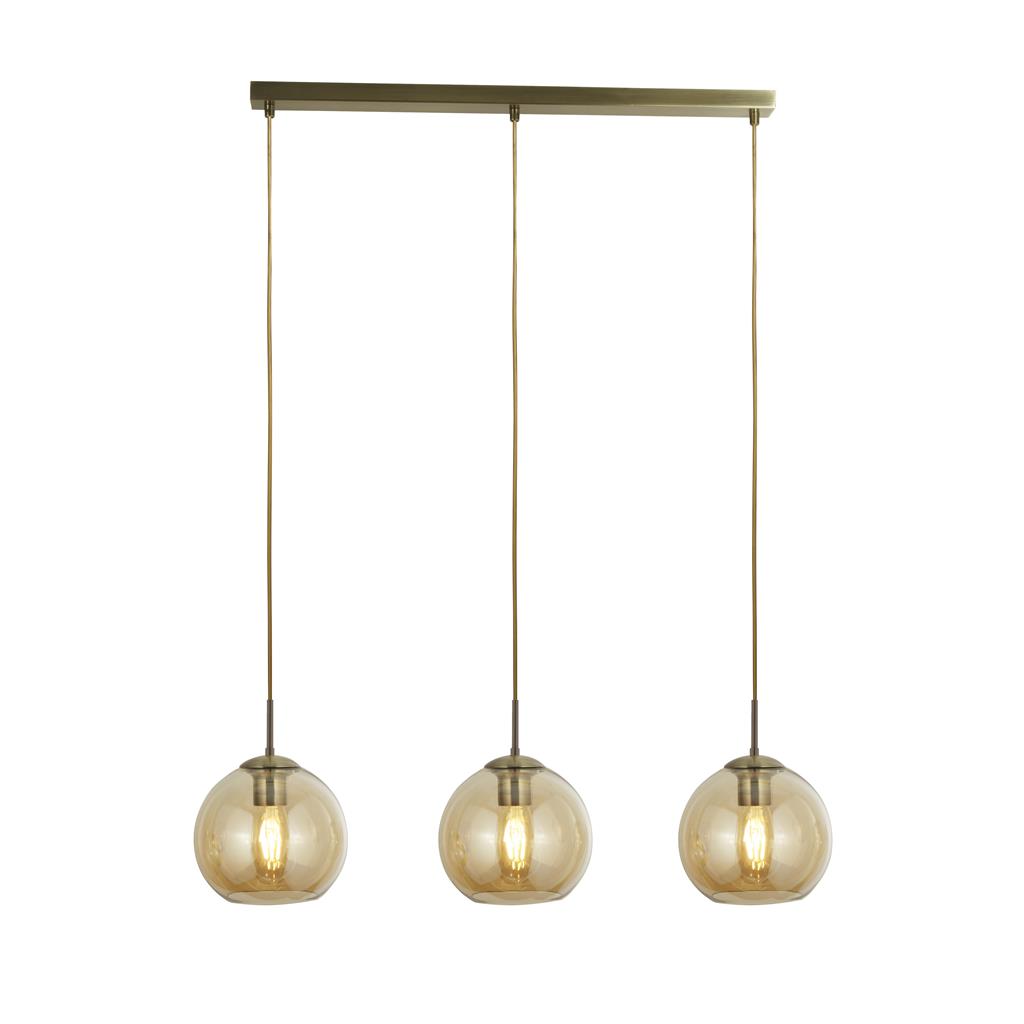 Searchlight Balls 3Lt Bar Pendant, Antique Brass With Amber Glass 1623-3Am