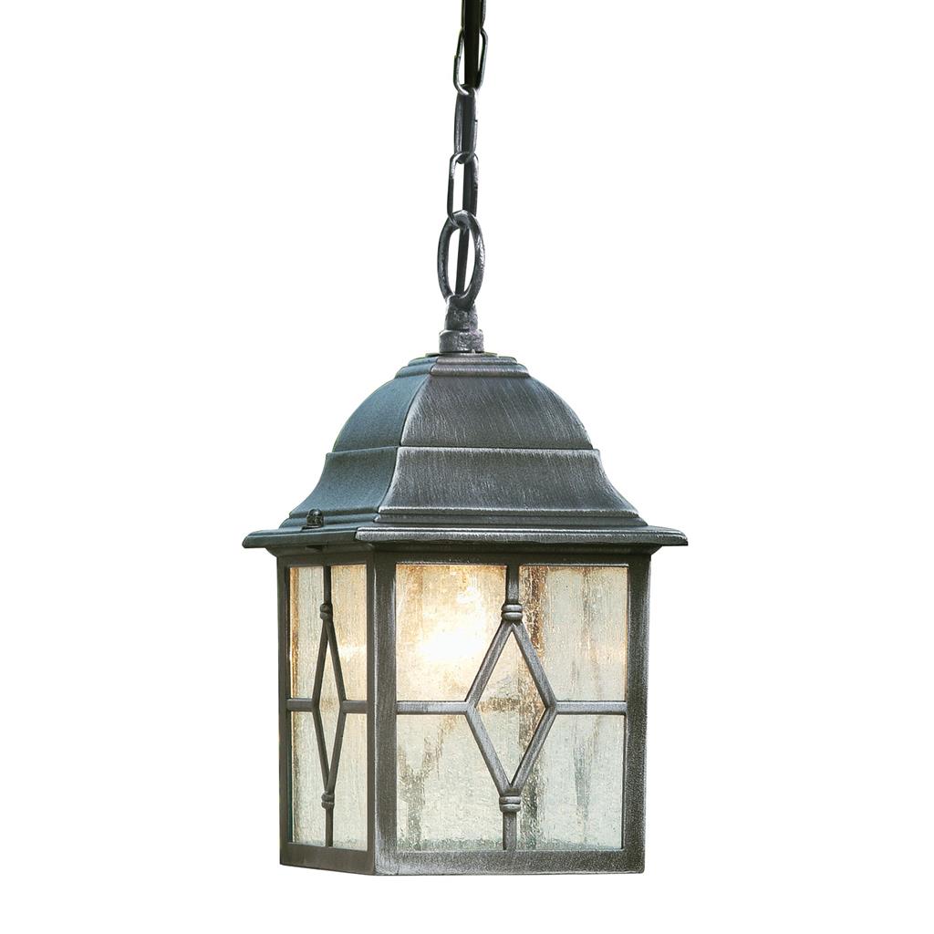 Searchlight Genoa - 1Lt Outdoor Pendant, Black Silver, Leaded Glass 1641