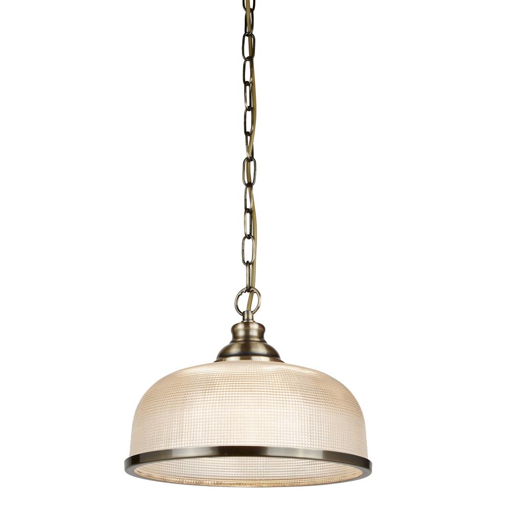 Searchlight Bistro Ii - 1Lt Pendant, Antique Brass, Halophane Glass 1682Ab