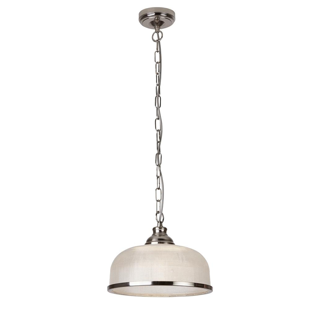 Searchlight Bistro Ii - 1Lt Pendant, Satin Silver, Halophane Glass 1682Ss