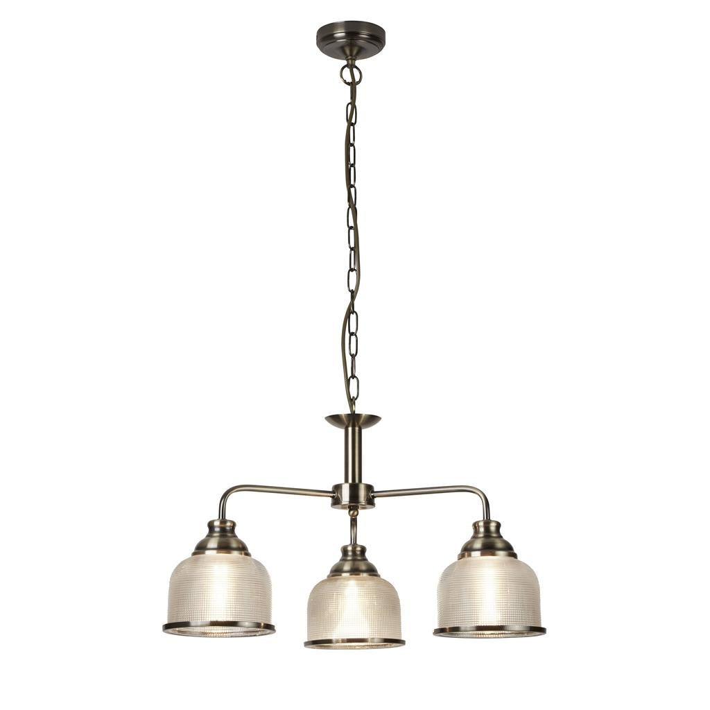 Searchlight Bistro Ii - 3Lt Ceiling, Antique Brass, Halophane Glass 1683-3Ab
