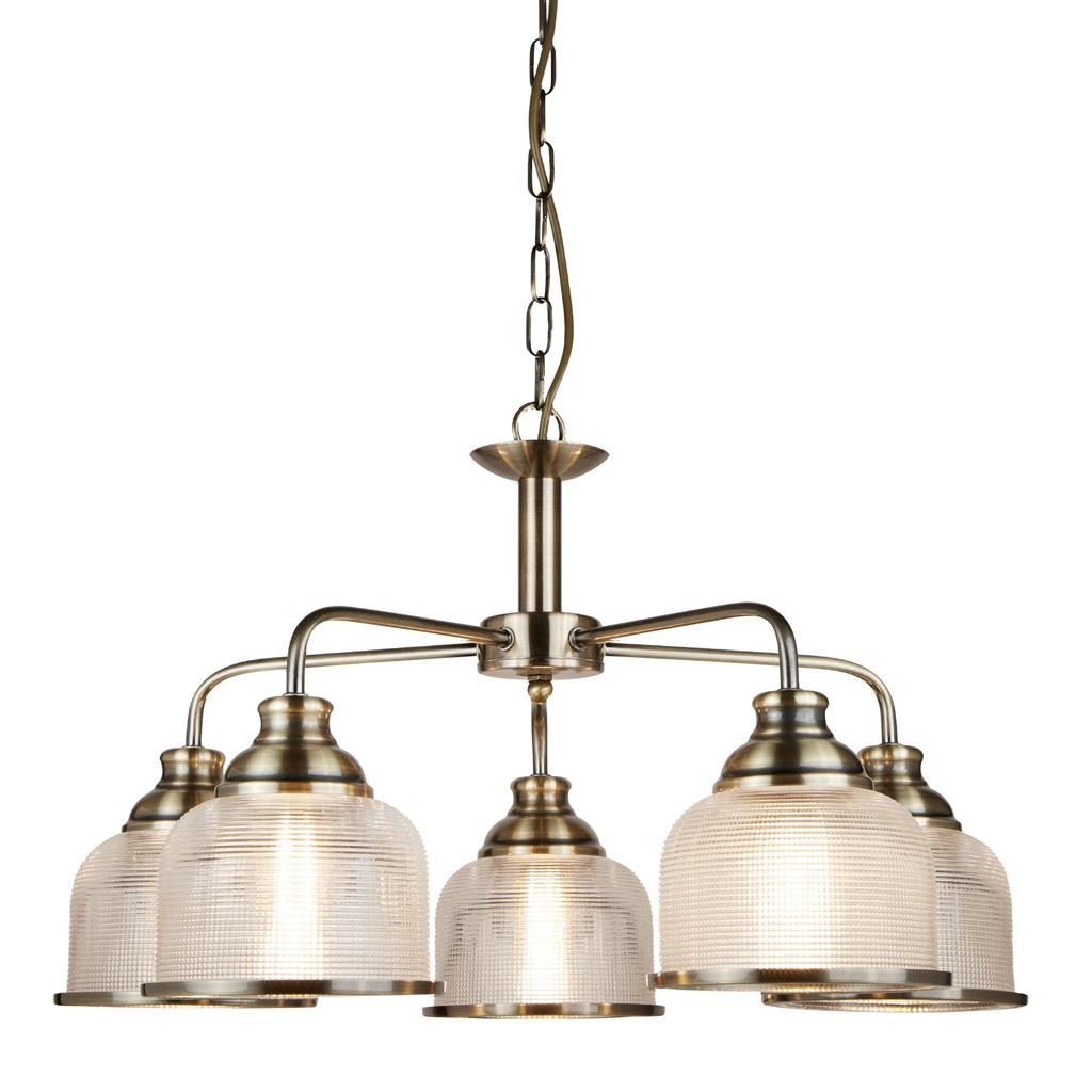 Searchlight Bistro Ii - 5Lt Ceiling, Antique Brass, Halophane Glass 1685-5Ab