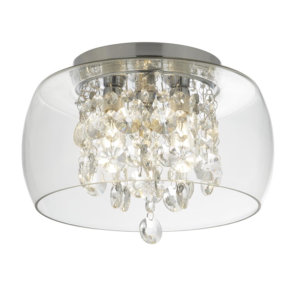 Searchlight Curva Bathroom Clear Glass Shade 3Lt Flush, Crystal Drops 1773Cc
