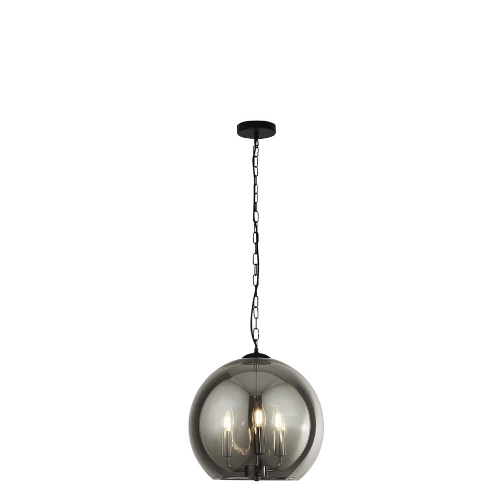 Searchlight Sagittarius 3Lt Smoked Glass Ball Pendant - Black/Chrome 1783-3Sm