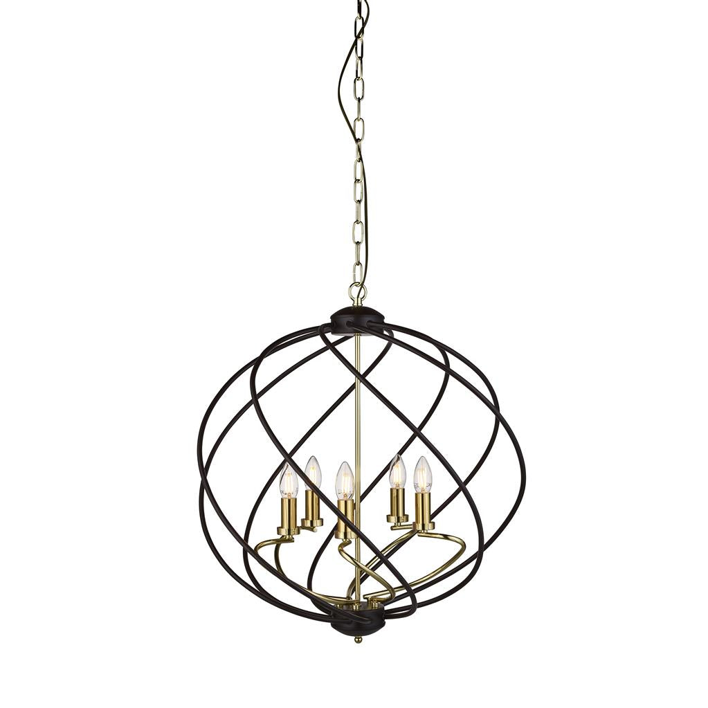 Searchlight Flow 5Lt Pendant. Black/Gold 1805-5Bk