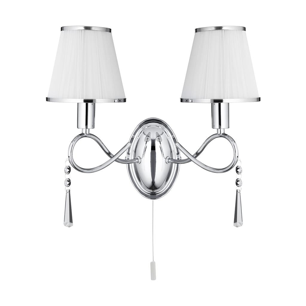 Searchlight Simplicity - 2Lt W/Bracket, Chrome, Clear Glass, White String Shades 2032-2Cc