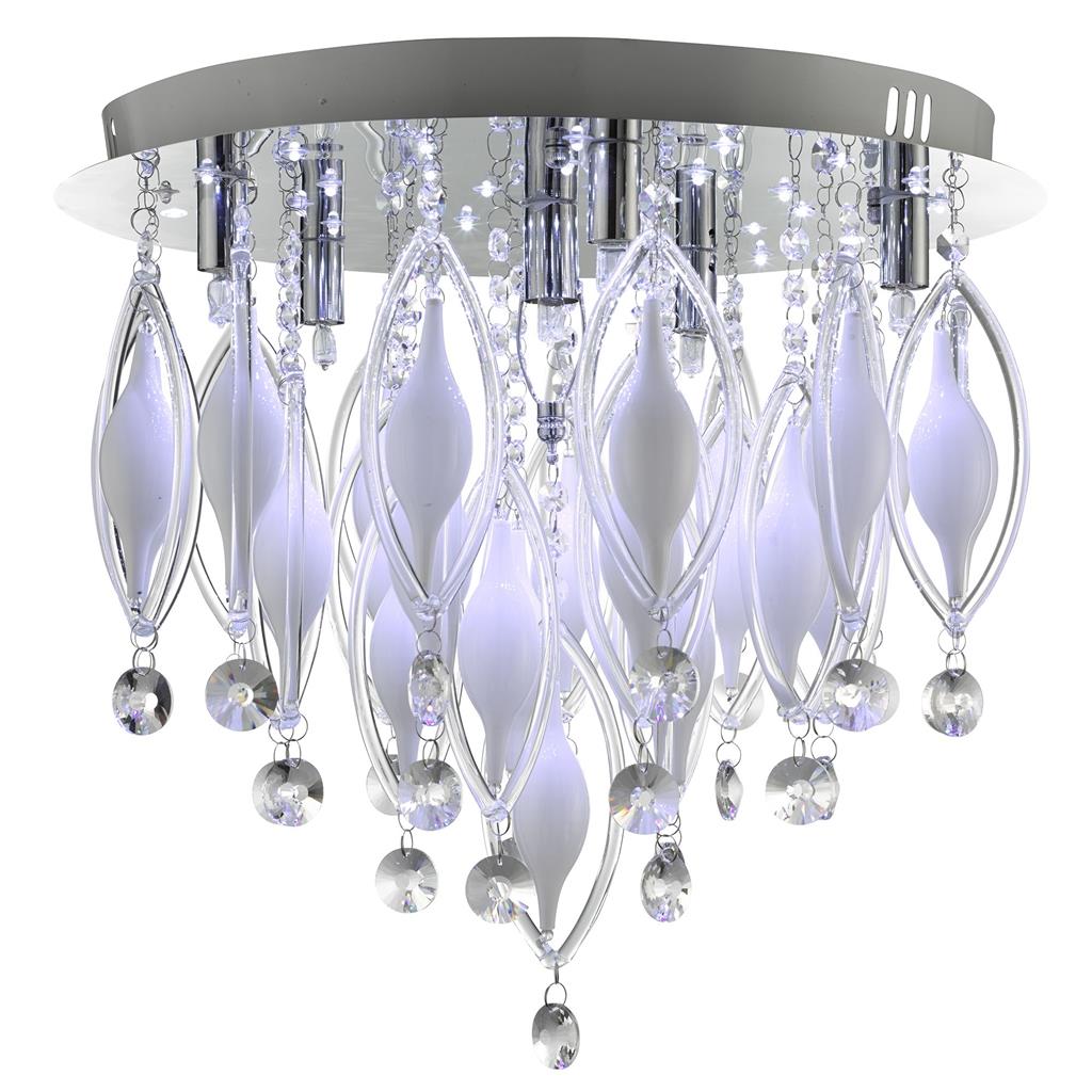Searchlight Spindle - Remote Controlled 6Lt Flush Ceiling, Chrome With Clear/White Glass Deco 2456-6Cc