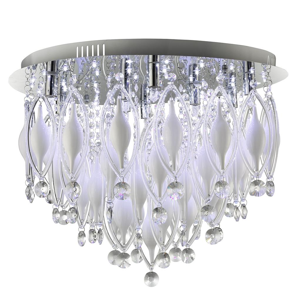 Searchlight Spindle - Remote Controlled 9Lt Flush Ceiling, Chrome With Clear/White Glass Deco 2459-9Cc