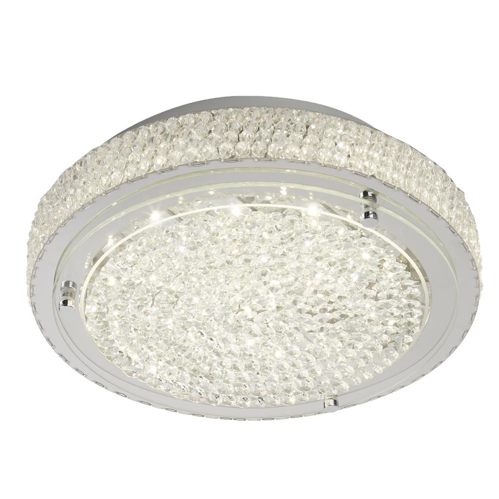 Searchlight Florida Flush Led Ceiling Flush (Dia 30Cm), Chrome, Clear Crystal Centre Deco 2713Cc
