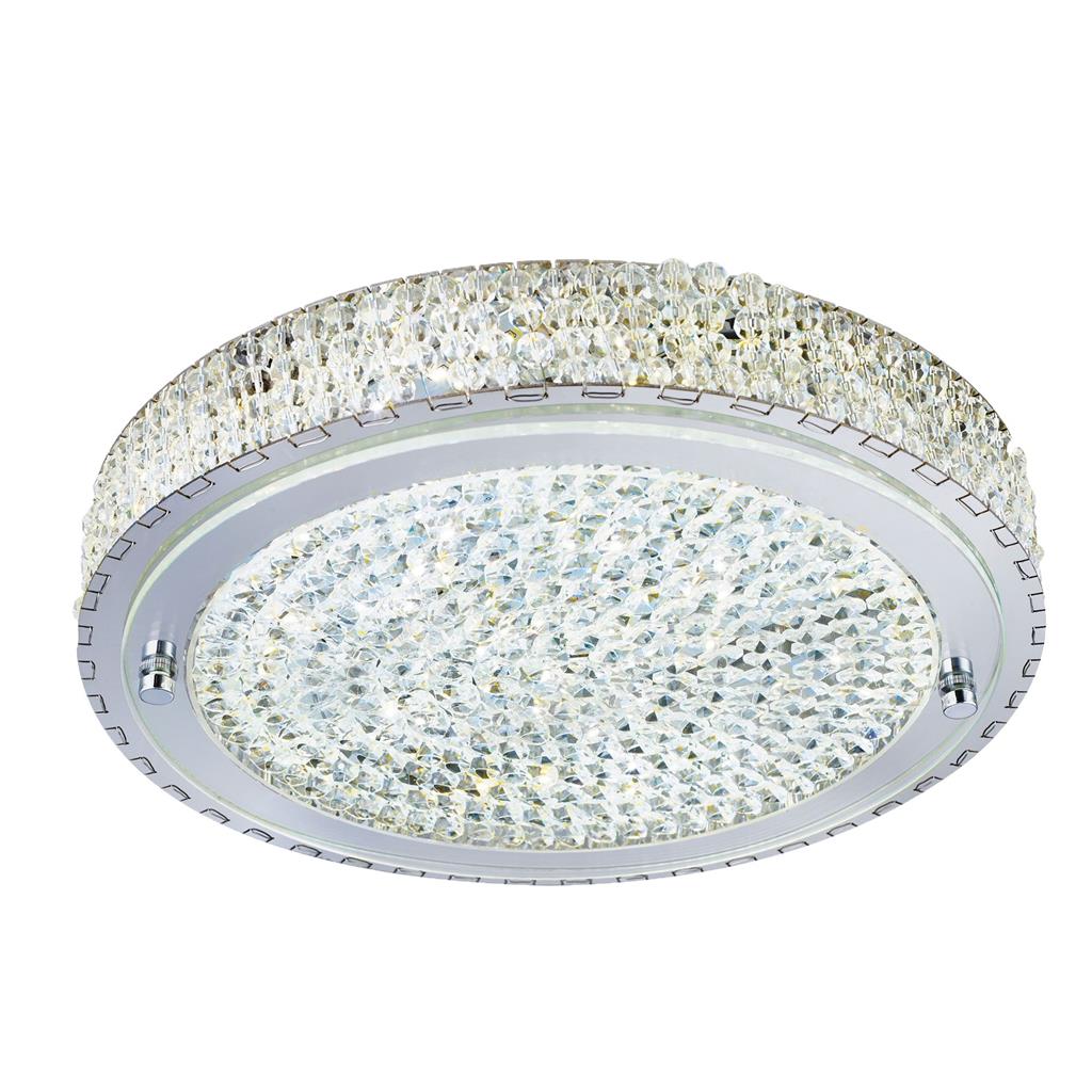 Searchlight Florida Flush (Dim) Led Ceiling Flush (Dia 40Cm), Chrome, Clear Crystal Centre Deco 2714Cc