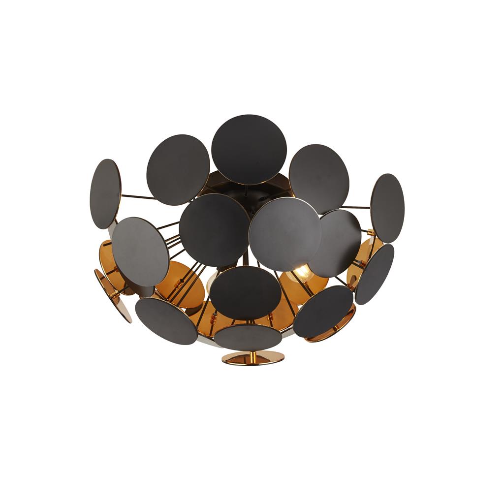Searchlight Discus 3Lt Black/Gold Semi-Flush 3073-3Bg