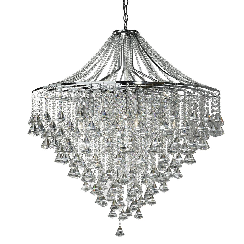 Searchlight Dorchester - 7Lt Ceiling, Chrome With Clear Crystal Buttons & Pyramid Drops 3497-7Cc