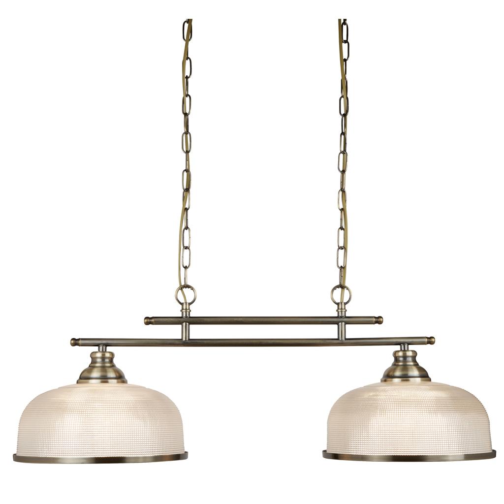Searchlight Bistro Ii - 2Lt Ceiling Bar, Antique Brass, Halophane Glass 3592-2Ab
