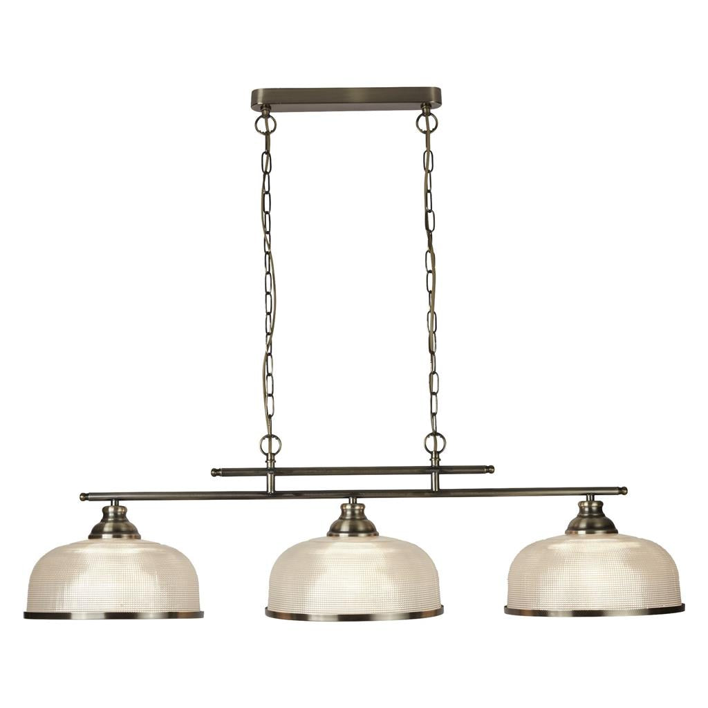 Searchlight Bistro Ii - 3Lt Ceiling Bar, Antique Brass, Halophane Glass 3593-3Ab