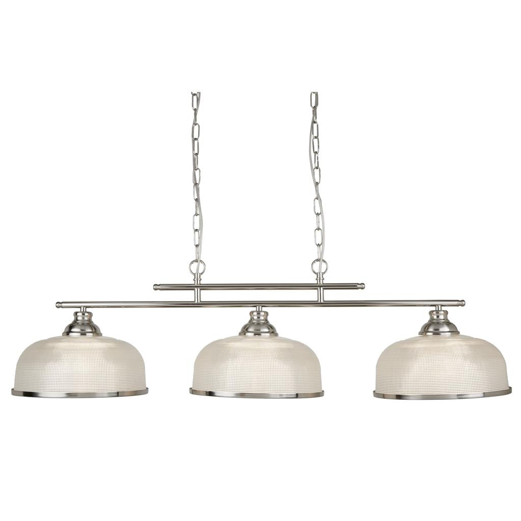 Searchlight Bistro Ii - 3Lt Ceiling Bar, Satin Silver, Halophane Glass 3593-3Ss
