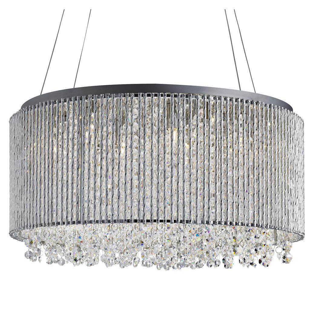 Searchlight Elise Ii 8Lt Drum Pendant, Chrome, Clear Crystal Button Drops, Aluminium Outer Trim 4048-8Cc