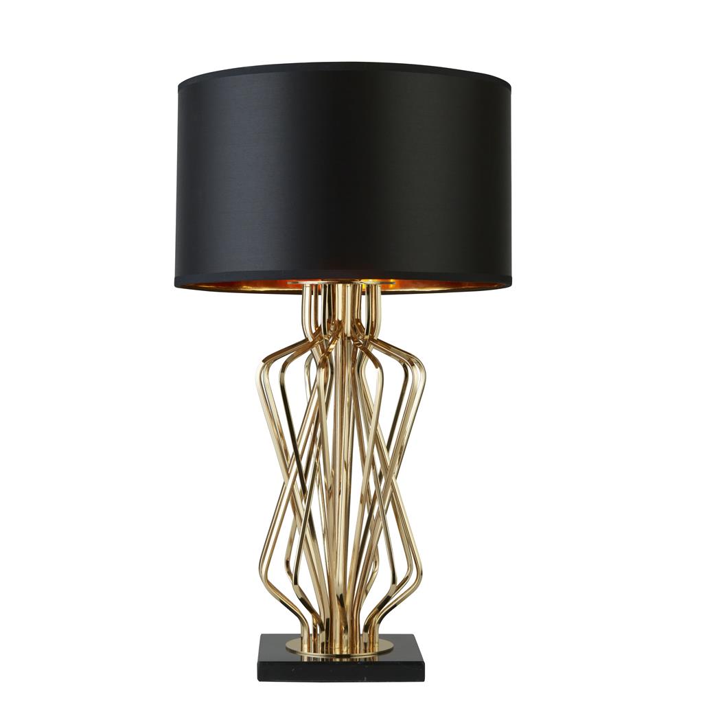 Searchlight Ethan Table Lamp With Marble Base, Gold With Black Drum Shade, Gold Interior 4110Go