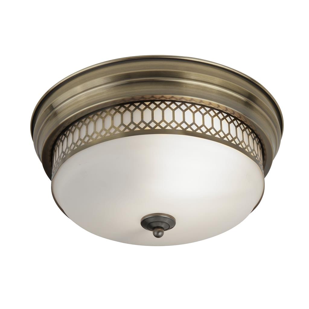 Searchlight Edinburgh 2Lt Flush - Antique Brass With Opal Glass. Ip44 4132-2Ab