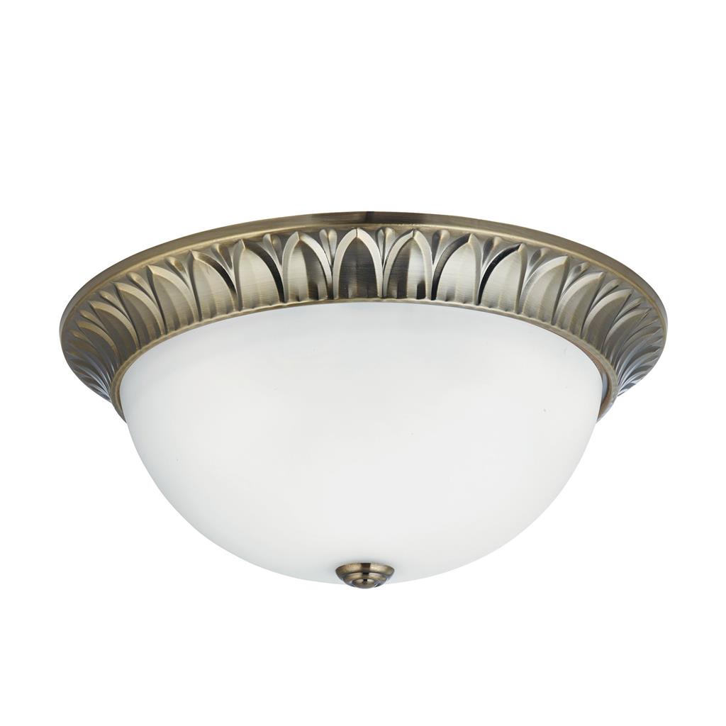 Searchlight Naples - 3Lt Flush, Antique Brass, Ridge Detailed Trim With Frosted Glass Shade Dia 38Cm 4149-38Ab