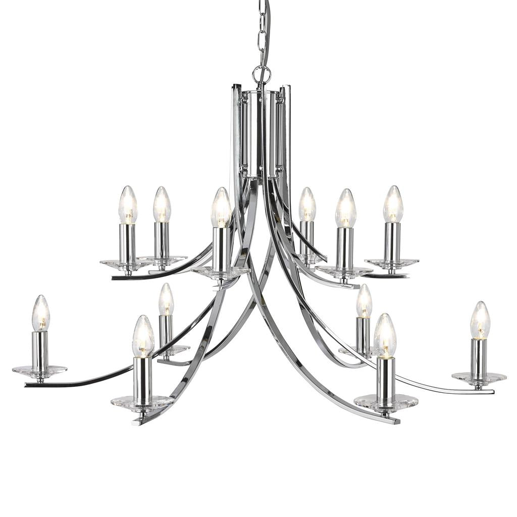 Searchlight Ascona - 12Lt Ceiling, Chrome Twist Frame With Clear Glass Sconces 41612-12Cc