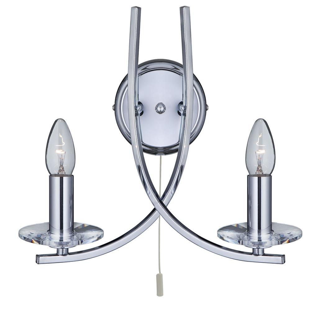 Searchlight Ascona - 2Lt Wall Bracket, Chrome Twist Frame With Clear Glass Sconces 4162-2Cc